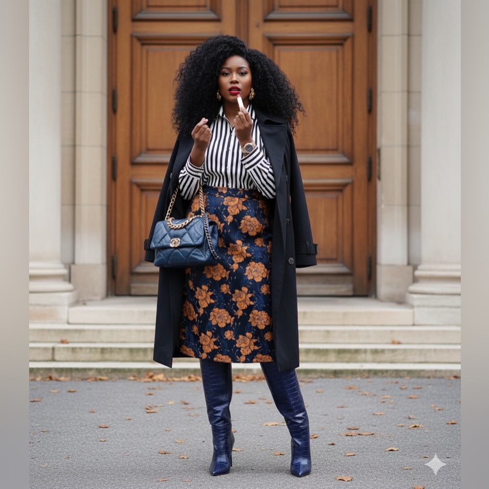 *PLUS SIZE* VINTAGE FLORAL TEXTURED STATEMENT PENCIL SKIRT